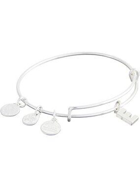 Initial E Silver Expandable Bangle Initials Letter Charm Bracelet, Shiny Finish